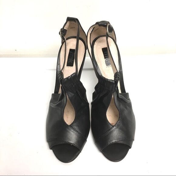 Rmk Black Leather Sandal Shoe Cone Heel Peep Toe 9 - Picture 6 of 15